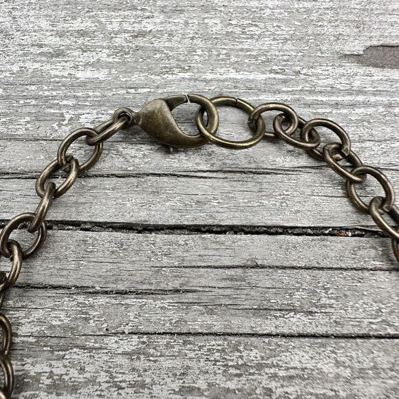 Bronze Cross Medal Bracelet Folk Catholic Gothic Saints Red Glass Brass Chain 8” - Picture 4 of 5